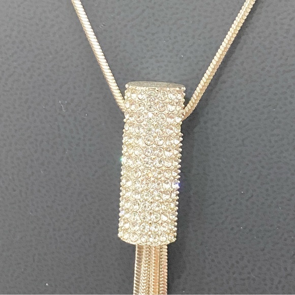 Silver-tone Rhinestones Tassel Chain 28” Long Necklace 33g - Picture 13 of 14